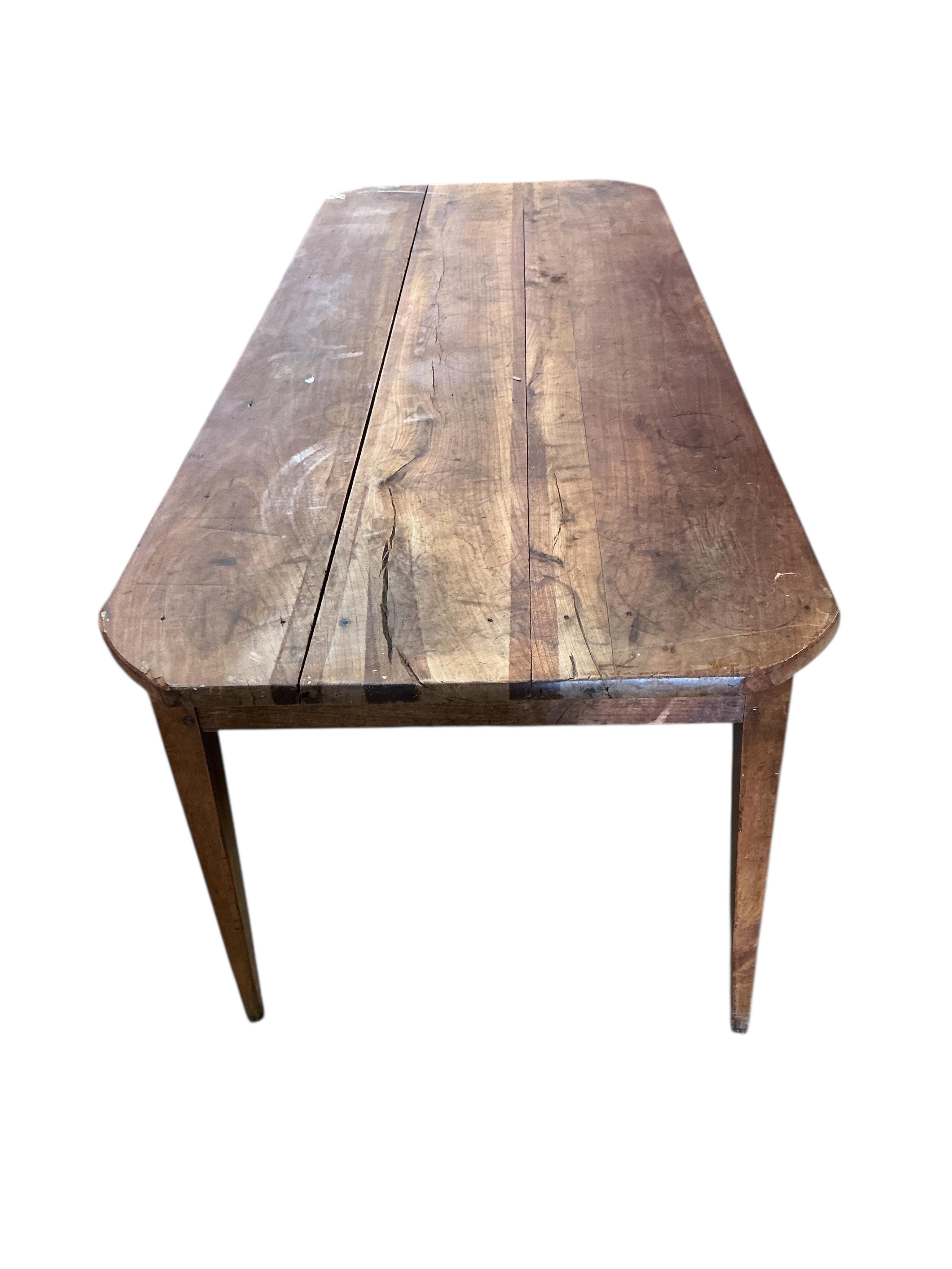 A 19th century French rectangular cherry kitchen table, width 200cm, depth 80cm, height 73cm